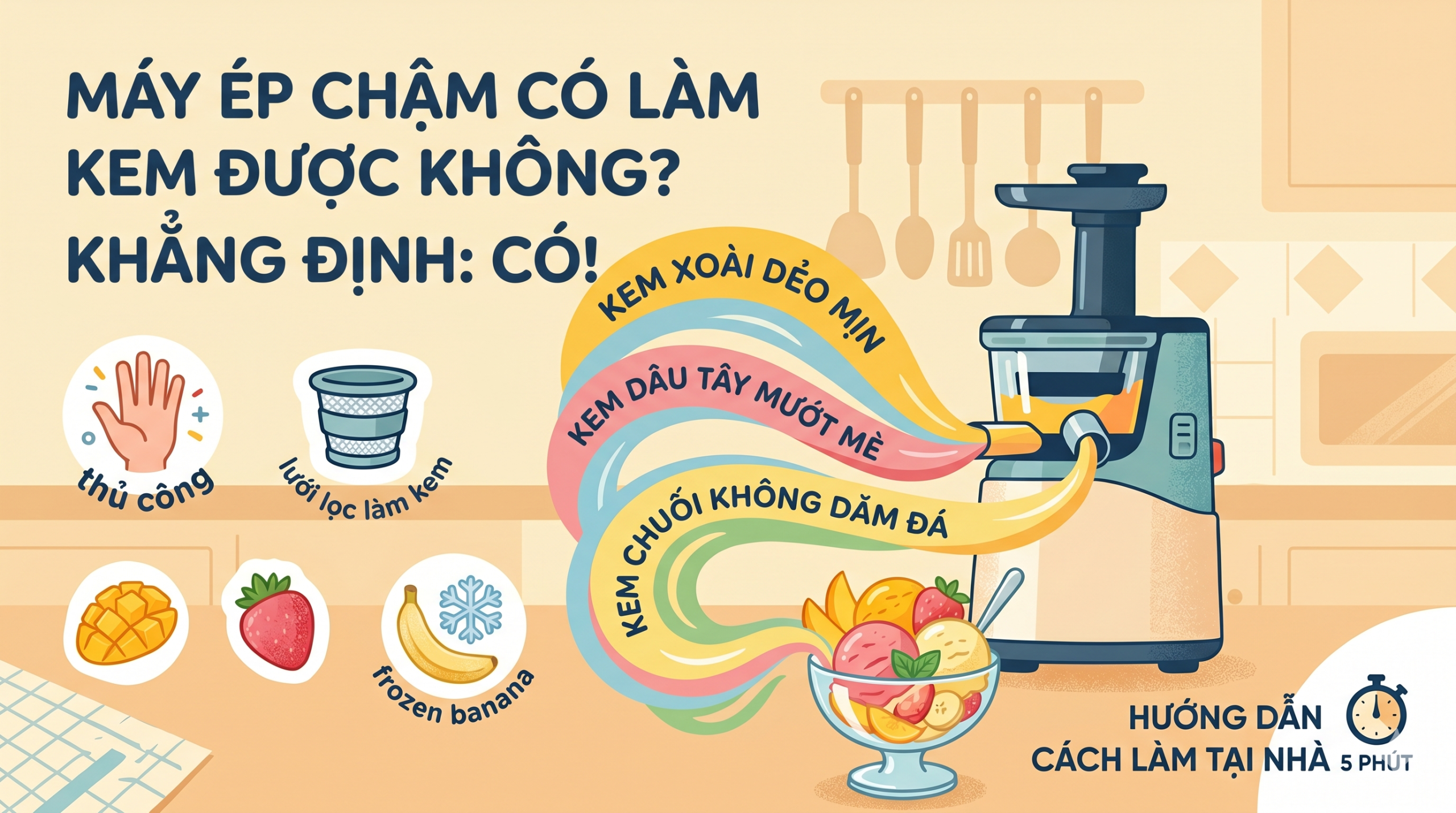 cách làm kem ở máy ép chậm